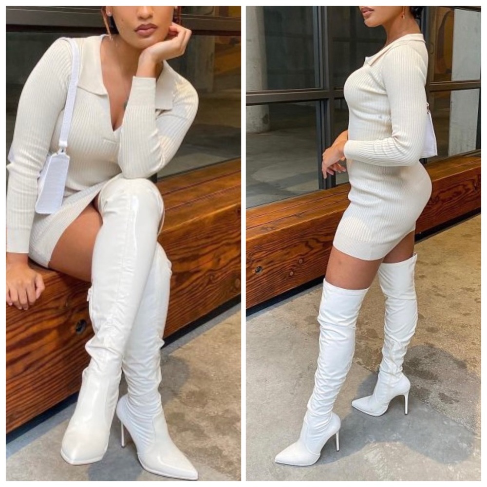 Winter High Shine White Patent Thigh High Boots (Standard Size)
